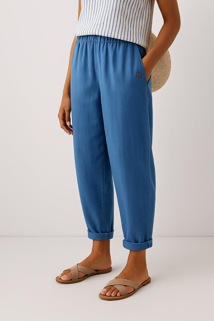 Hermione | Women's Wide-Leg Linen High Waist Tailored Pants — Blue