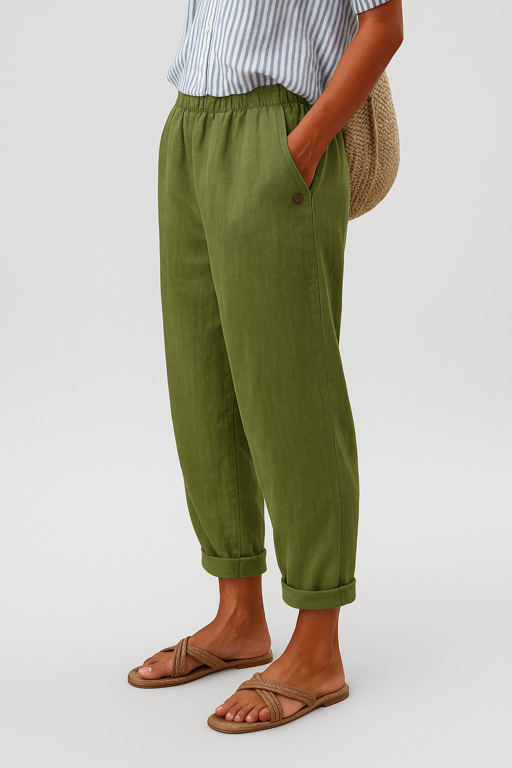 Hermione | Women's Wide-Leg Linen High Waist Tailored Pants — 2