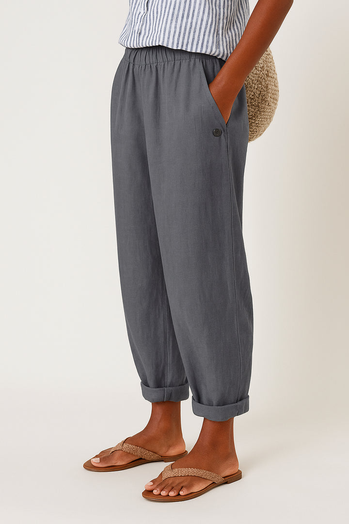 Hermione | Women's Wide-Leg Linen High Waist Tailored Pants — Gray