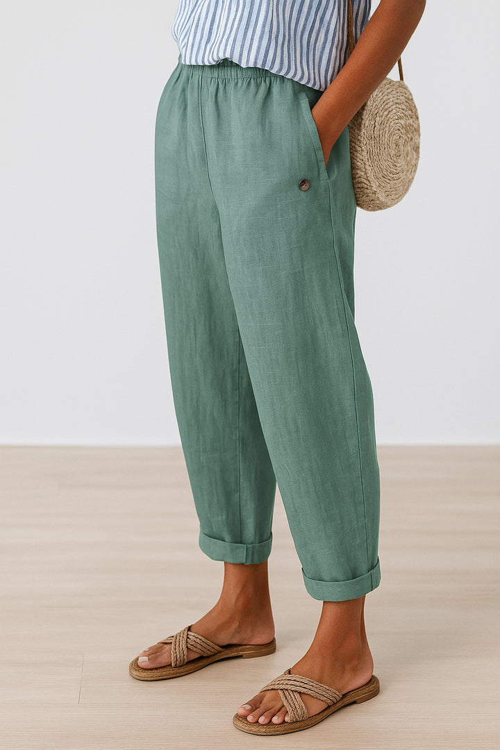 Hermione | Women's Wide-Leg Linen High Waist Tailored Pants — Light Blue