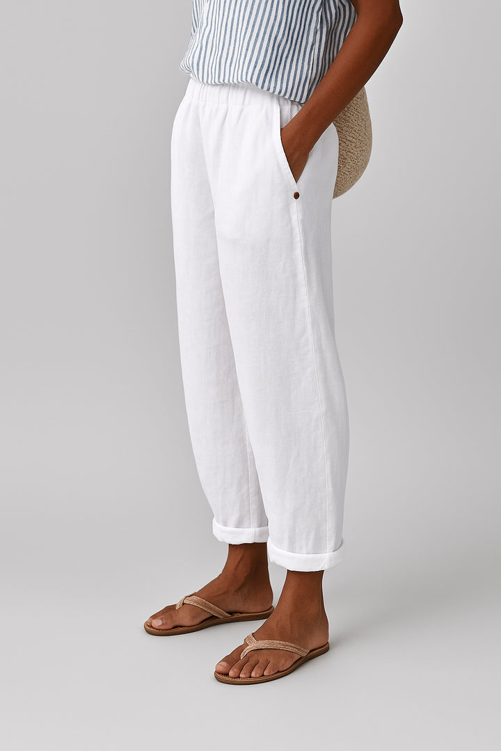 Hermione | Women's Wide-Leg Linen High Waist Tailored Pants — White