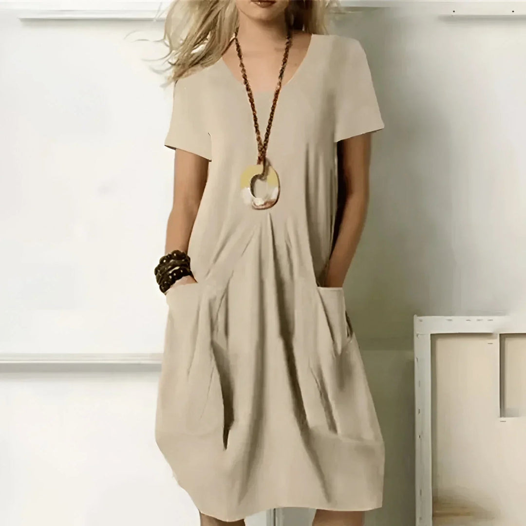Hesperaine | Women's Elegant Midi Dress — Beige