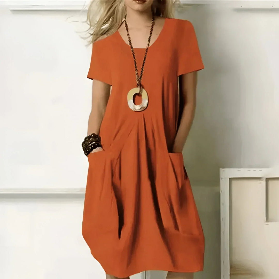 Hesperaine | Women's Elegant Midi Dress — Orange