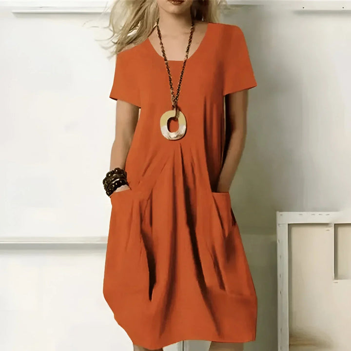 Hesperaine | Women's Elegant Midi Dress — Orange