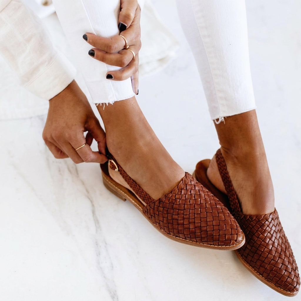 Hespercine | Women's Cushioned Slip-On Woven Loafers Leather-Look Slingback — 1