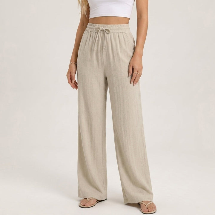 Hesperienne | Women's Tailored Crinkled Drawstring Wide Leg Linen Pants — 2