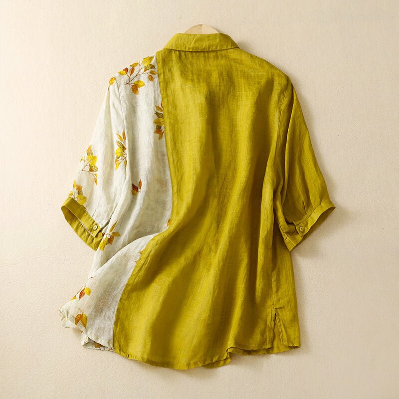 Hesperoura | Two-Tone Floral Cotton Linen Blouse