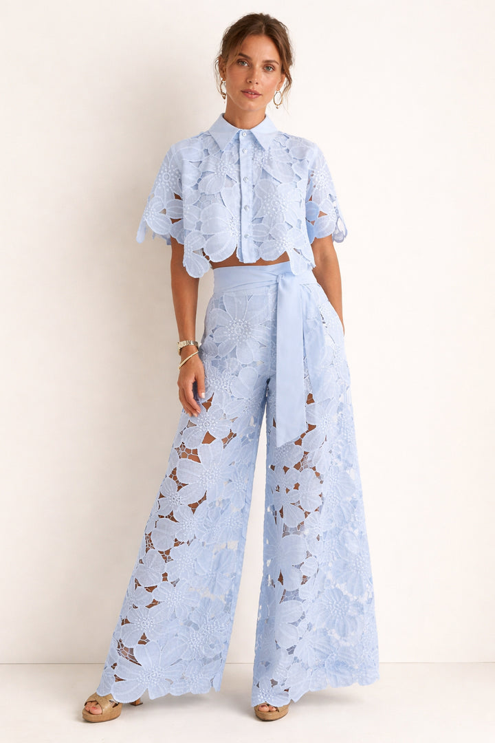 Hesperynn | Women's Tailored Blouse & Wide-Leg Pants Set with Elegant Pattern — 1