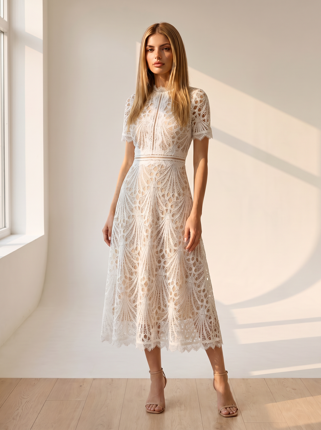 Evelyn | Geometric Lace High Neck Wedding Guest Dress