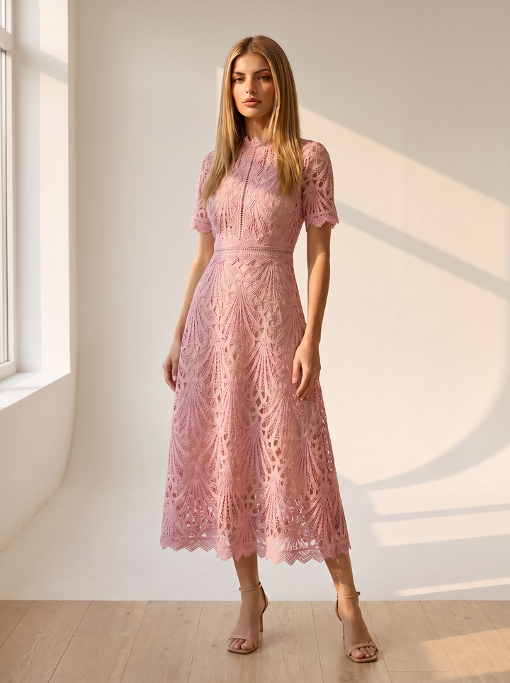 Evelyn | Geometric Lace High Neck Wedding Guest Dress