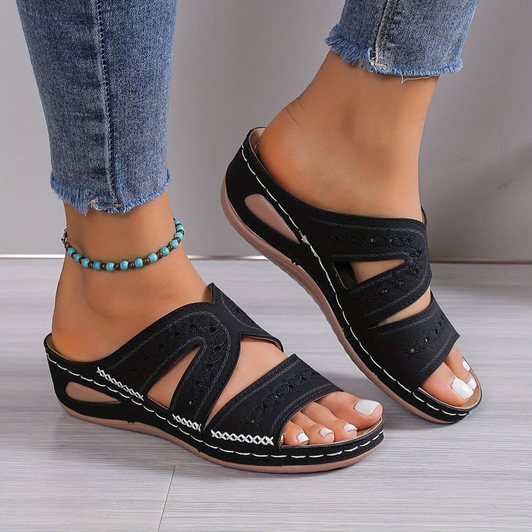 Hilda | Women's Comfortable Summer Sandals With Cutout Strap Design — Black