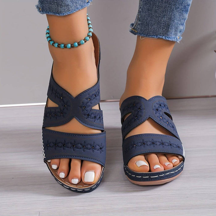 Hilda | Women's Comfortable Summer Sandals With Cutout Strap Design — Blue