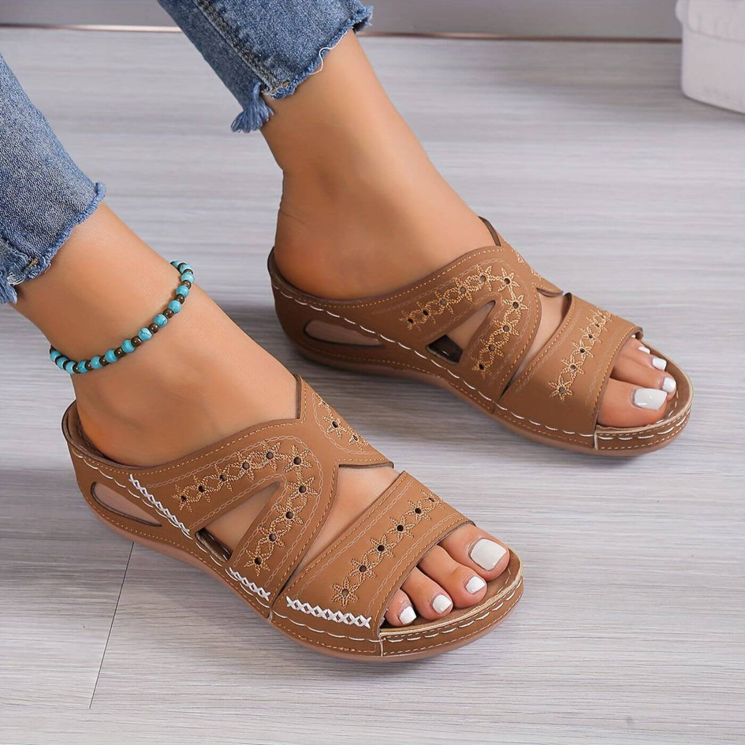 Hilda | Women's Comfortable Summer Sandals With Cutout Strap Design — Brown