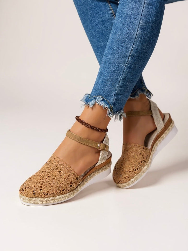 Ilsethea | Women's Comfortable Boho Wedge Espadrilles Ankle Strap Shoes Sandals — Brown