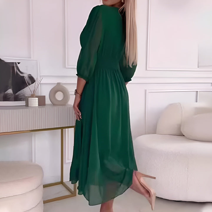 Truett | Versatile Wrap Wedding Guest Dress with 3/4 Sleeve and V-Neckline