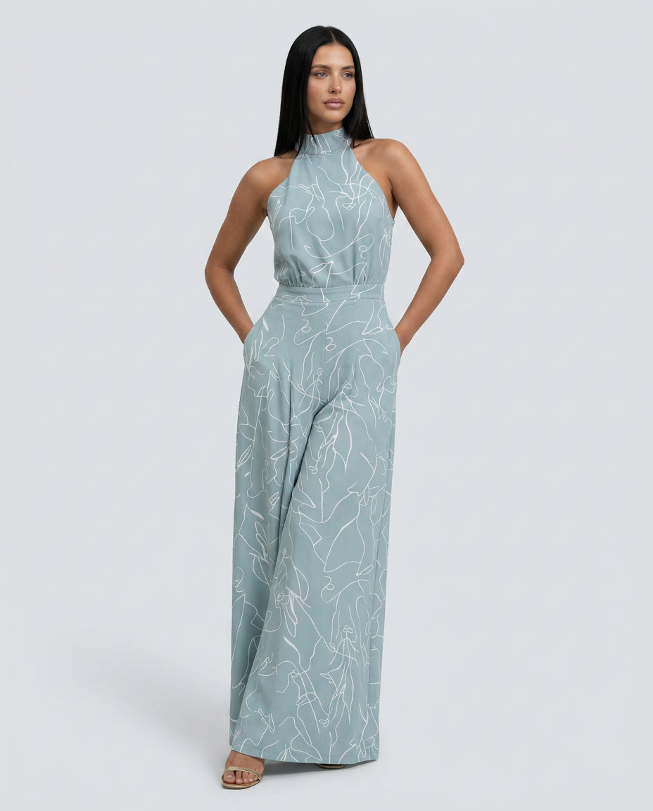 Imogen | Women's Elegant Printed Wide-Leg Jumpsuit with Halter Neck — 3