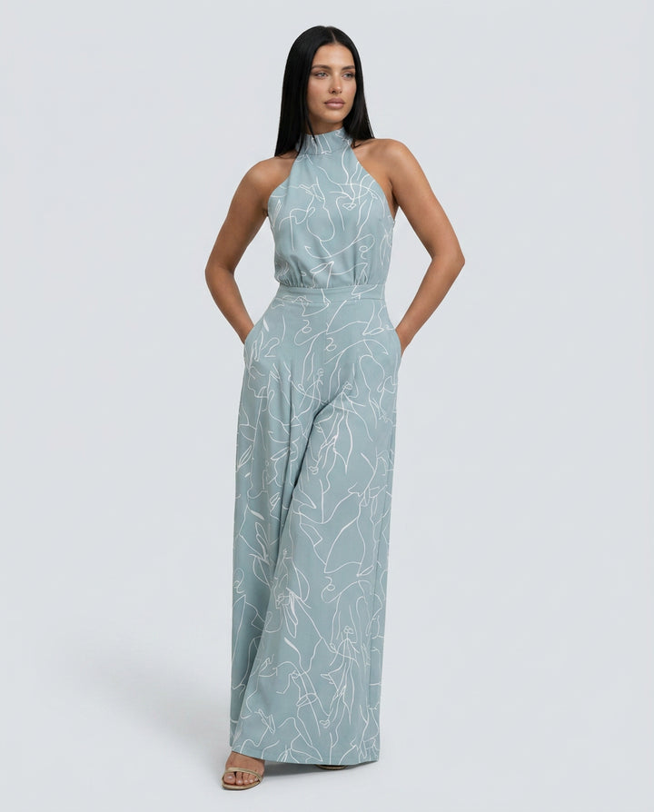 Imogen | Women's Elegant Printed Wide-Leg Jumpsuit with Halter Neck — 3