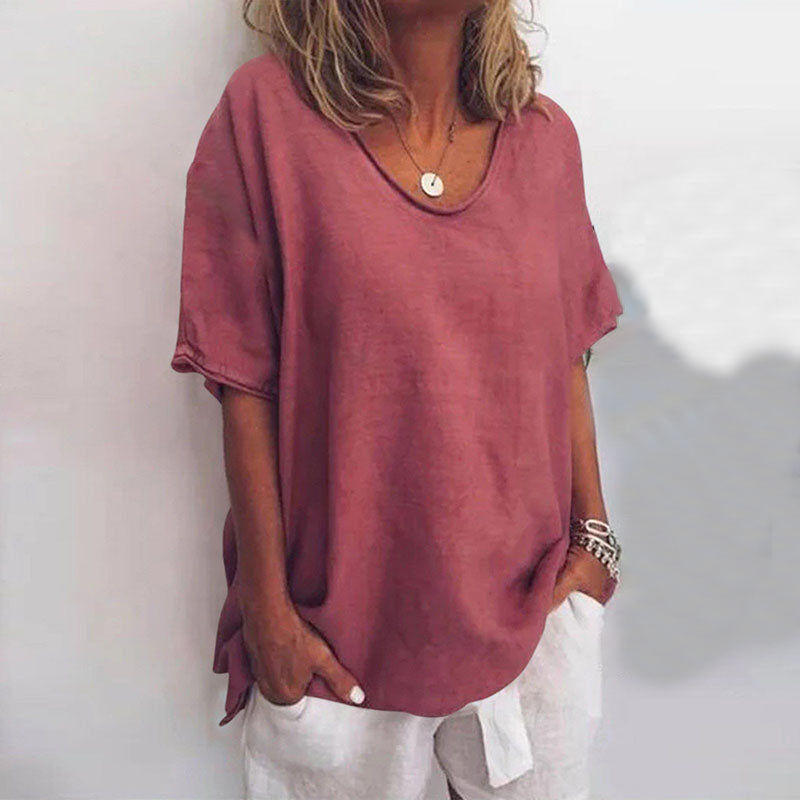 Ionelora | Women's Linen Loose Blouse | Casual Top for — Dark Pink