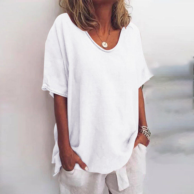 Ionelora | Women's Linen Loose Blouse | Casual Top for — White