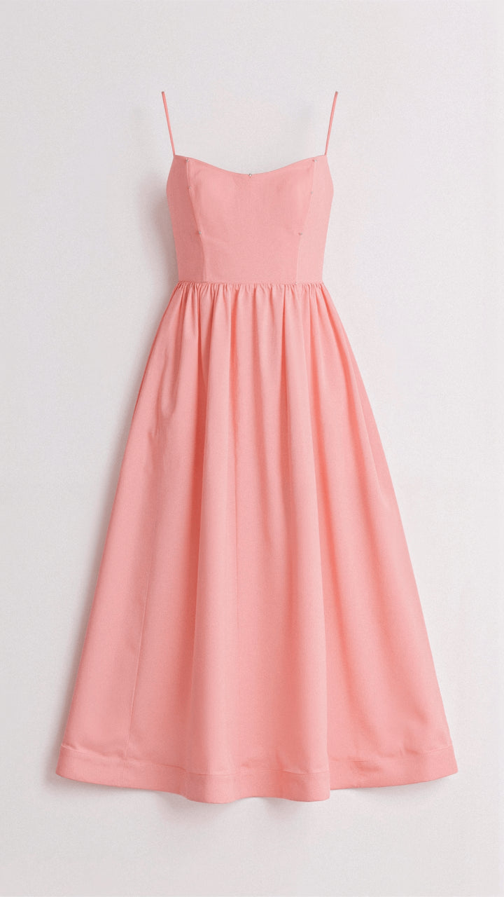 Isaeen | Women's Elegant Chic Flowy Midi Dress — Pink