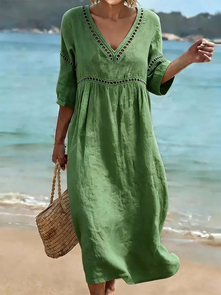 Ivoelle | Women's Elegant V-Neck Cotton Dress — 1