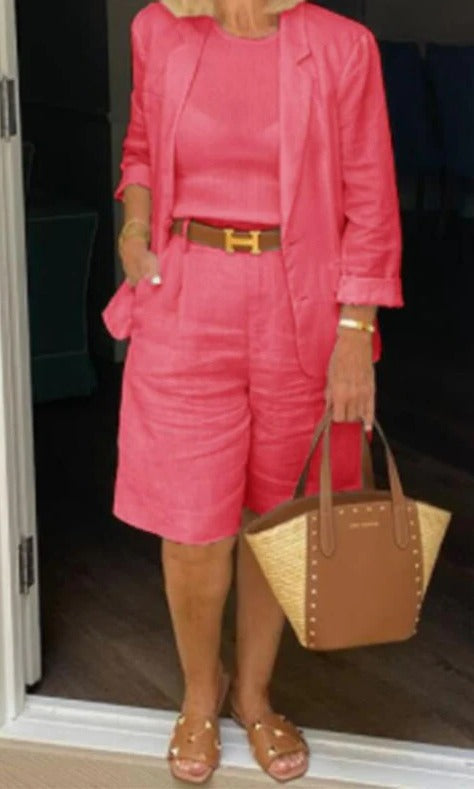 Ivolyn | Women's Two-Piece Matching Blazer Shorts Two Piece Suit Set — Pink