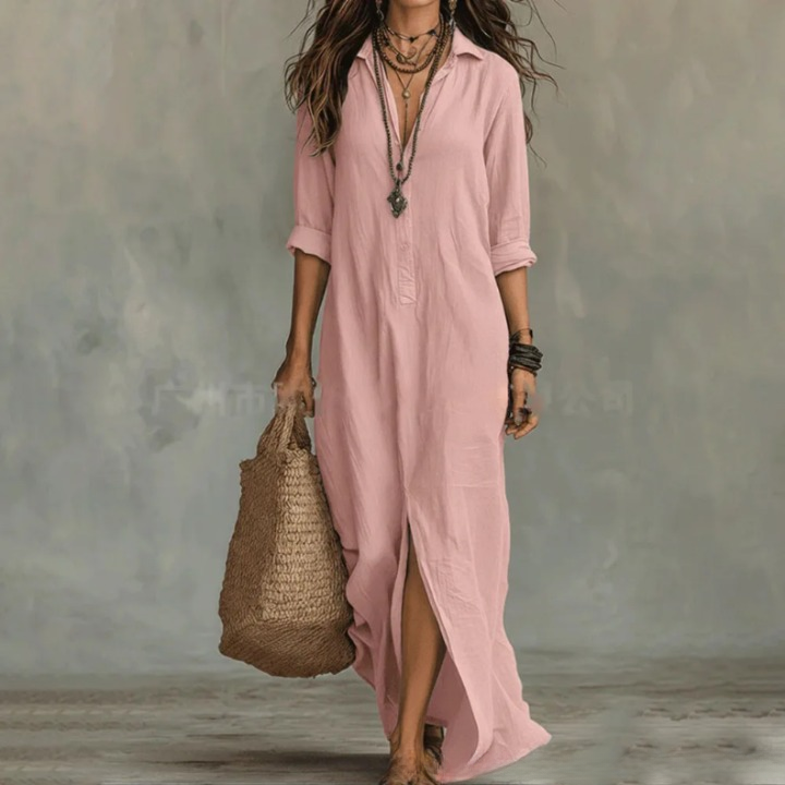 Ivorwen | Collared Half-Button Side Split Maxi Dress