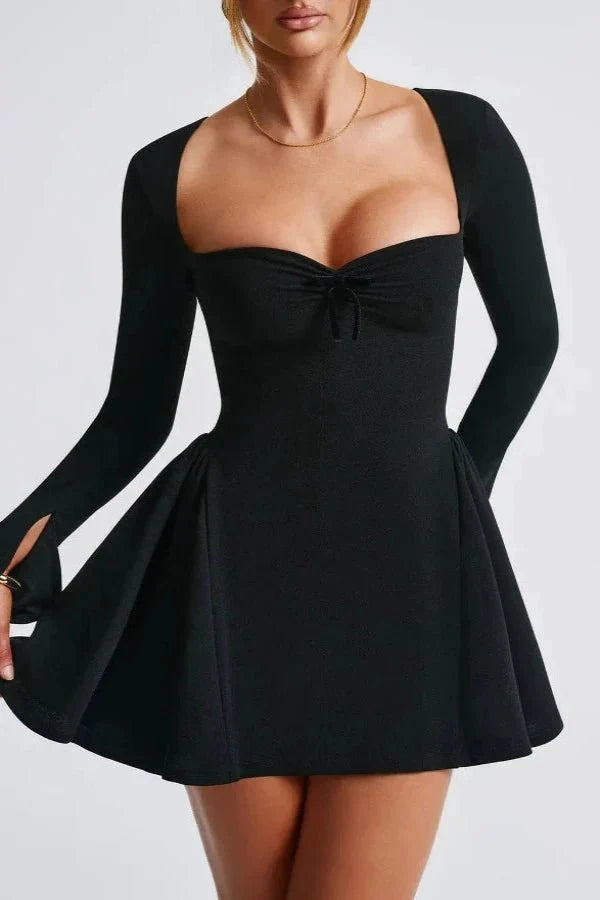 Jemima | Women's Maxi High-Waist Elegant Mini Homecoming Dress with Pleated Skirt — Black