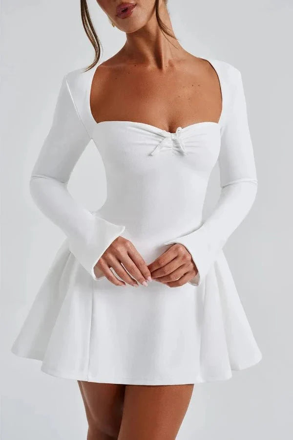 Jemima | Women's Maxi High-Waist Elegant Mini Homecoming Dress with Pleated Skirt — Ivory