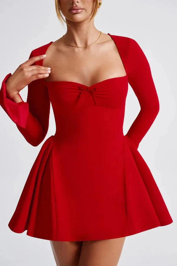 Jemima | Women's Maxi High-Waist Elegant Mini Homecoming Dress with Pleated Skirt — Red