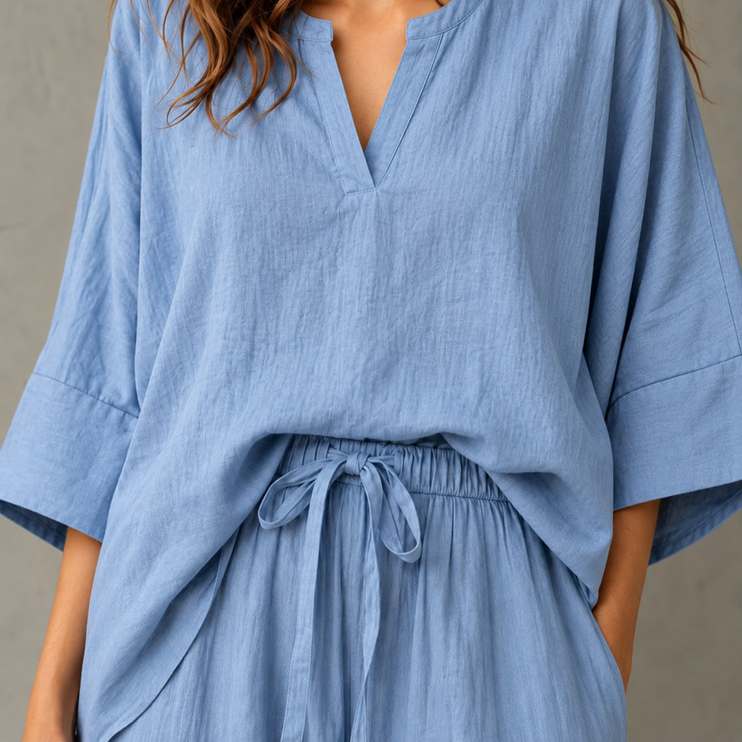 Jorvenova | Women's Matching Relaxed Linen Wide Leg Two Piece Set — 2