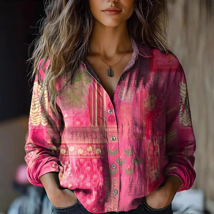 Jorveora | Women's Relaxed Casual Boho Print Long Sleeve Button-Up Blouse — 2