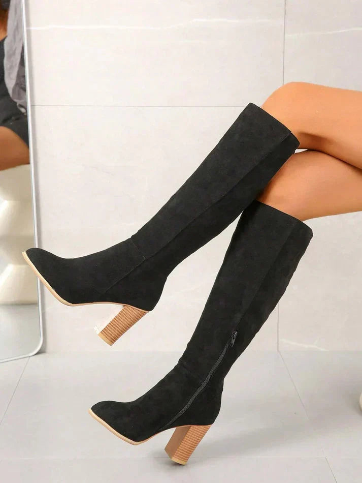 Josephina | Women's Western Style Luxe Knee-High Suede Boots For — Black