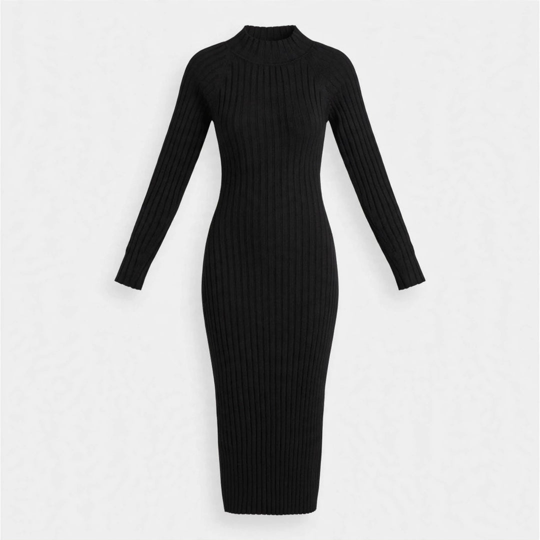 Jossnova | Women's Elegant Black Ribbed Knit Backless Midi Dress — 2