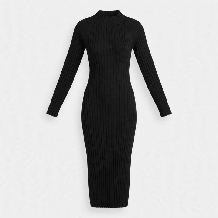 Jossnova | Women's Elegant Black Ribbed Knit Backless Midi Dress — 2