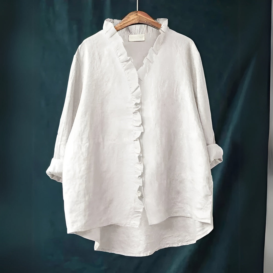Jossstine | Women's Casual Ruffled Button-Front Linen Blouse — 2