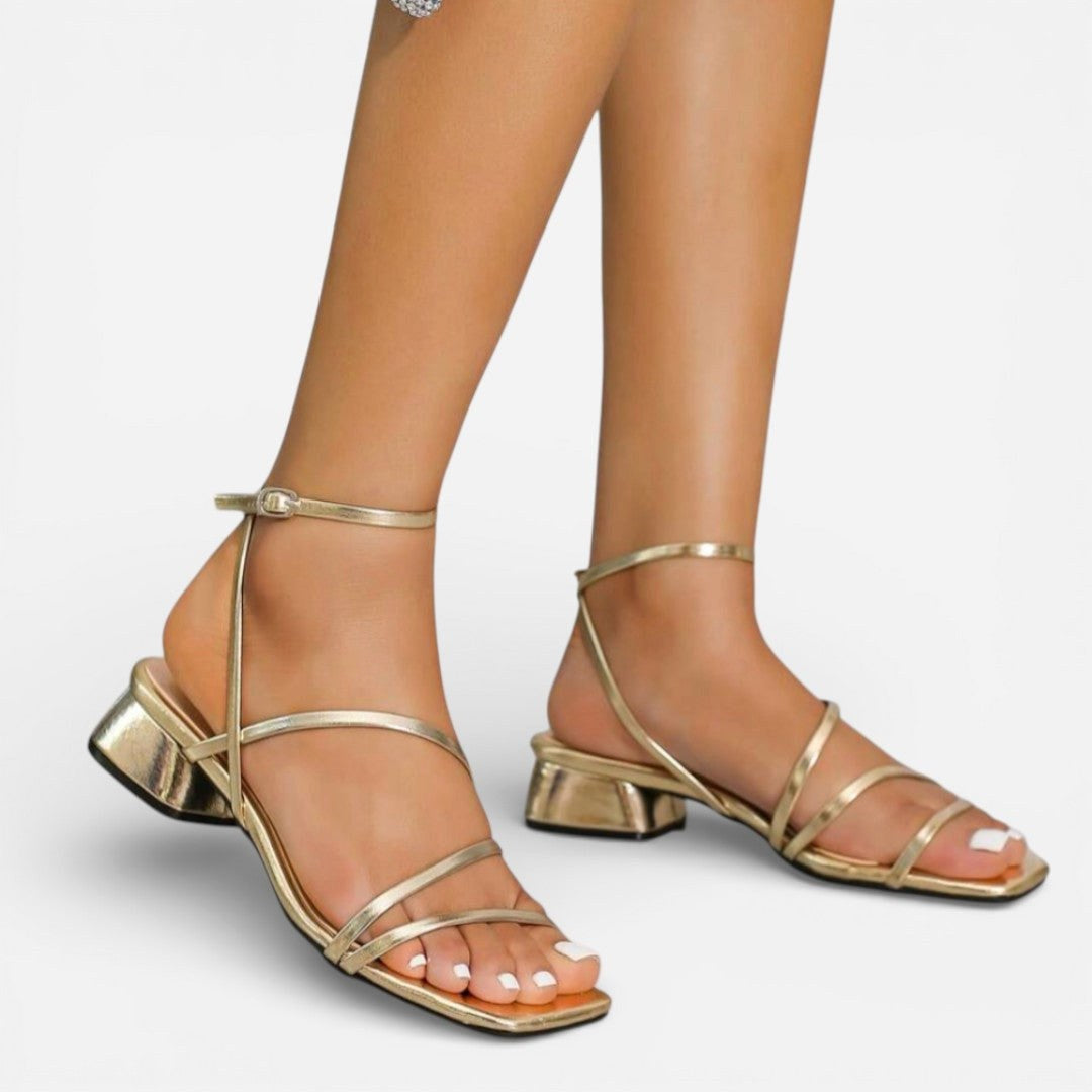 Jossynn | Women's Comfortable Gold Metallic Block Heel Sandals — 1
