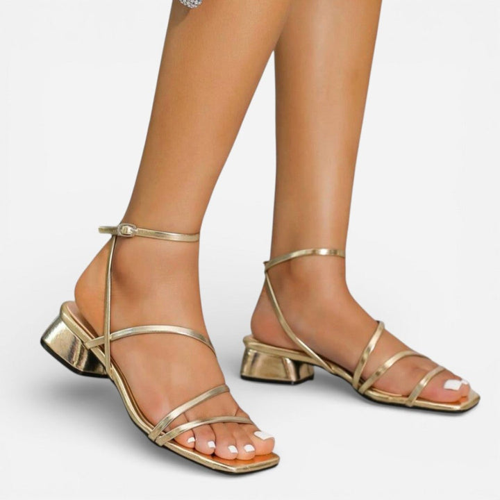 Jossynn | Women's Comfortable Gold Metallic Block Heel Sandals — Gold