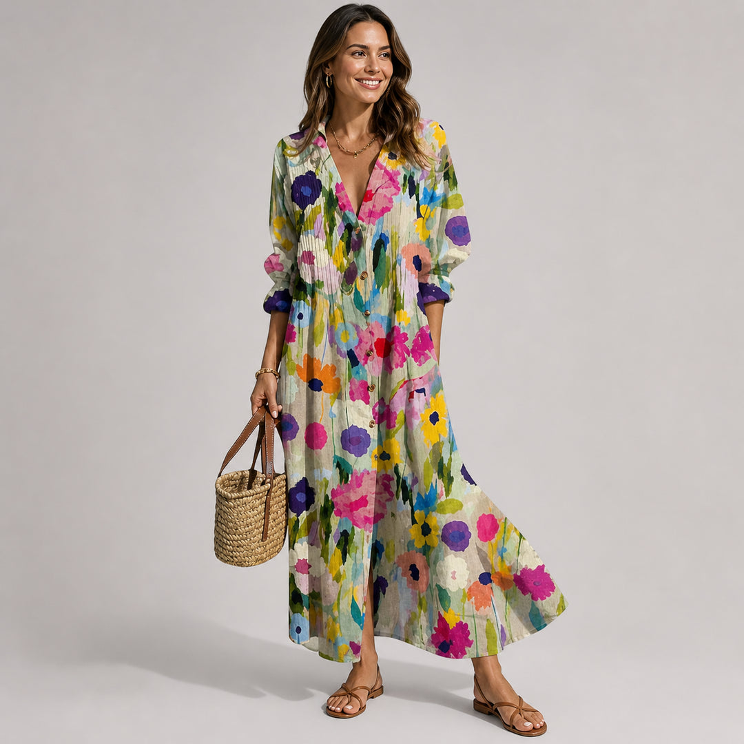 Kairaanne | Women's Elegant Floral Maxi Dress with Tummy Coverage — Floral