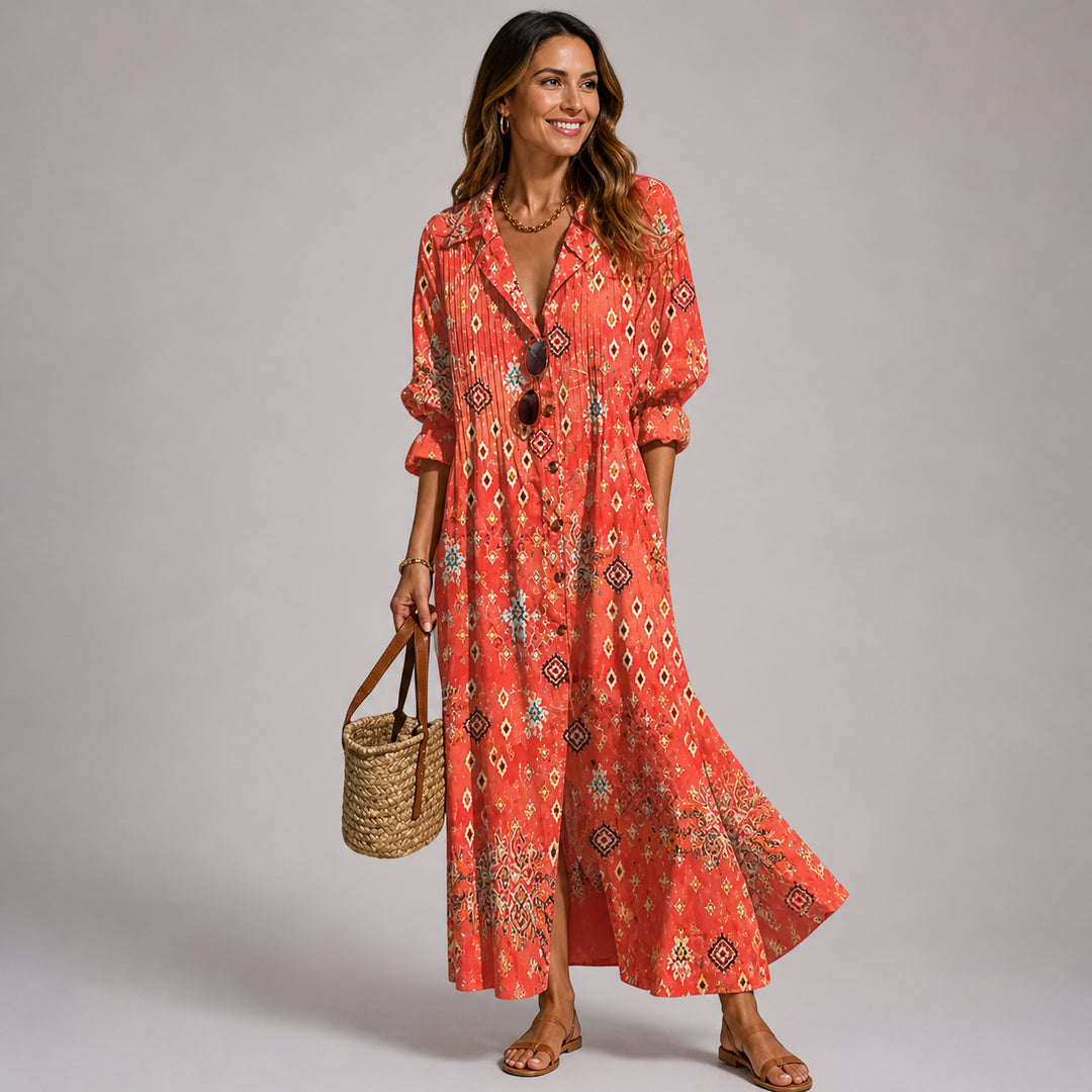 Kairaanne | Women's Elegant Floral Maxi Dress with Tummy Coverage — Orange