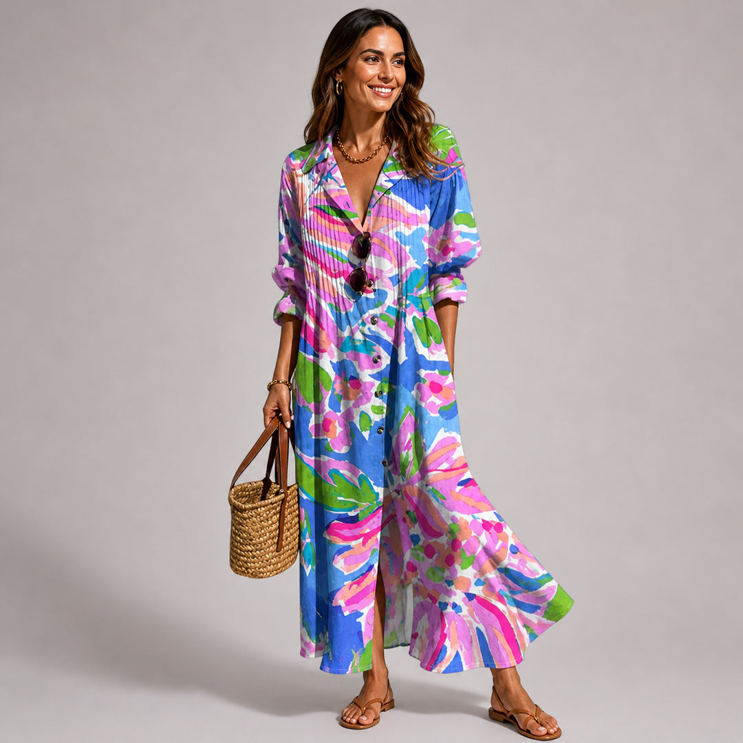Kairaanne | Women's Elegant Floral Maxi Dress with Tummy Coverage — Purple