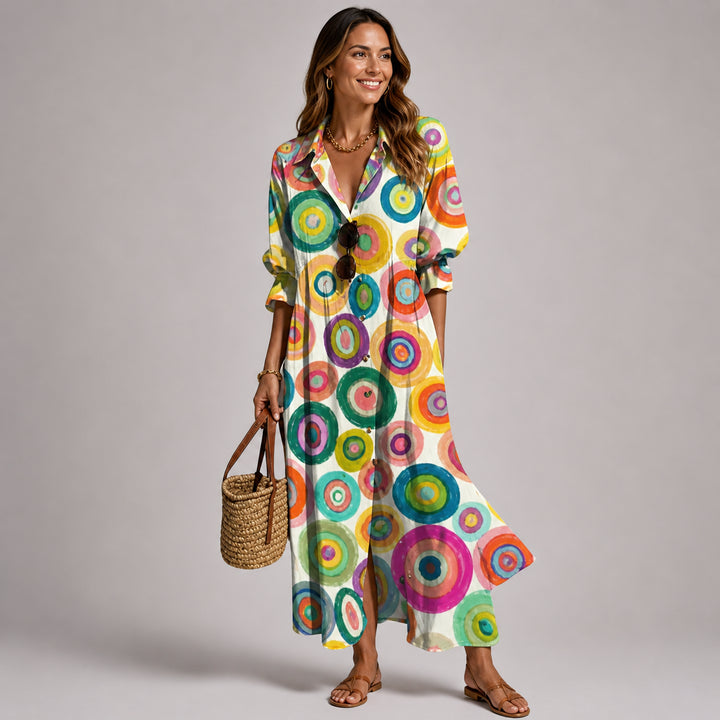 Kairaanne | Women's Elegant Floral Maxi Dress with Tummy Coverage — Rainbow