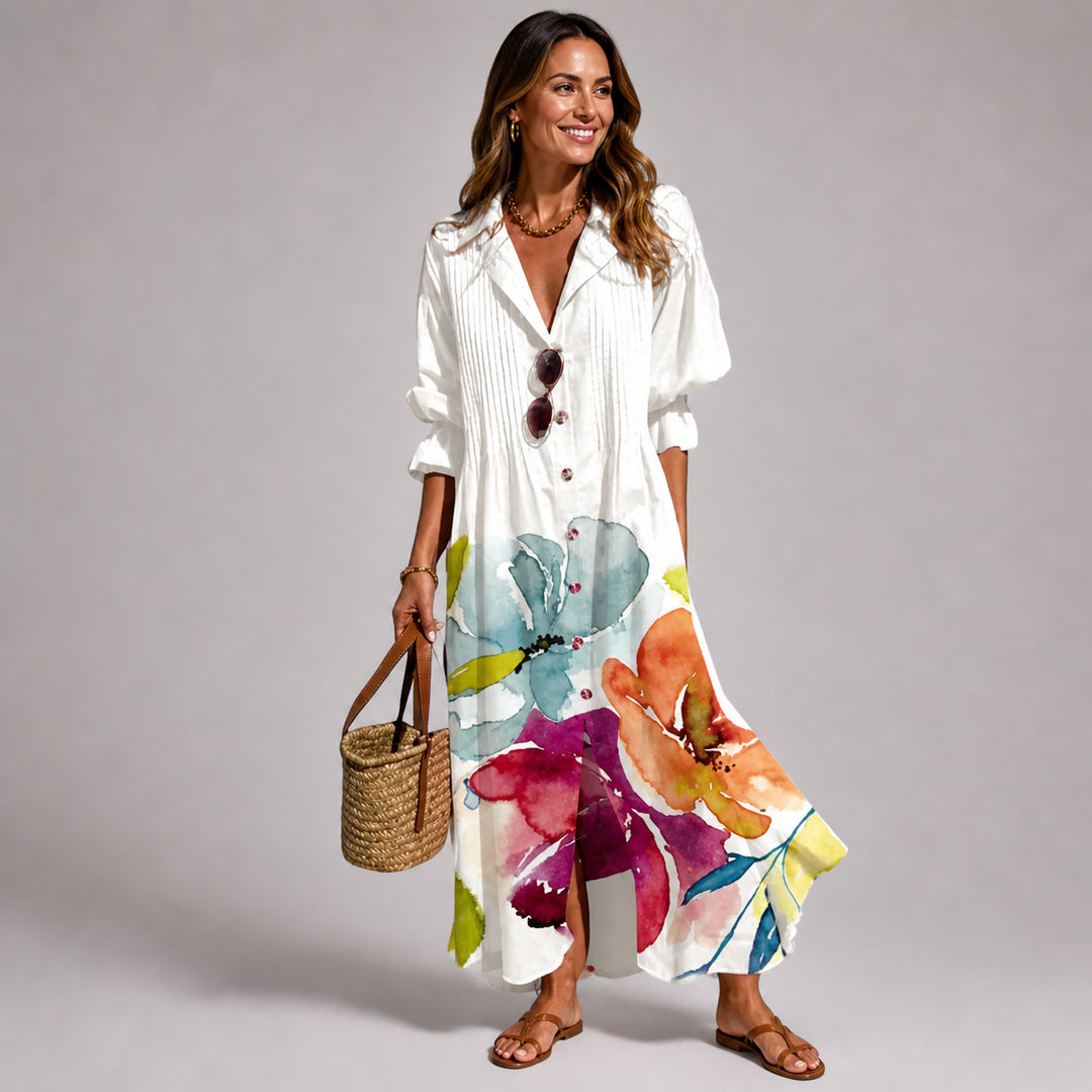 Kairaanne | Women's Elegant Floral Maxi Dress with Tummy Coverage — White