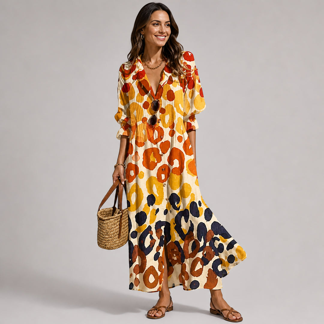 Kairaanne | Women's Elegant Floral Maxi Dress with Tummy Coverage — Yellow