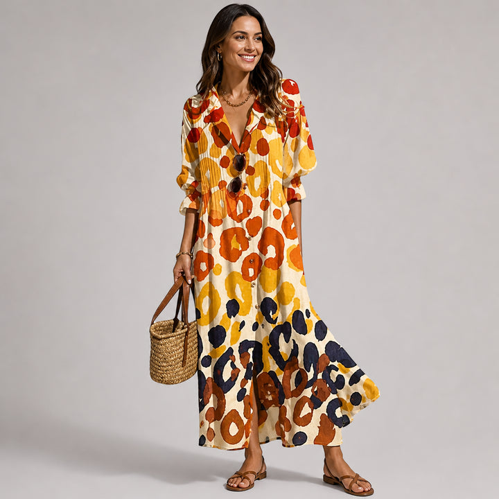 Kairaanne | Women's Elegant Floral Maxi Dress with Tummy Coverage — Yellow