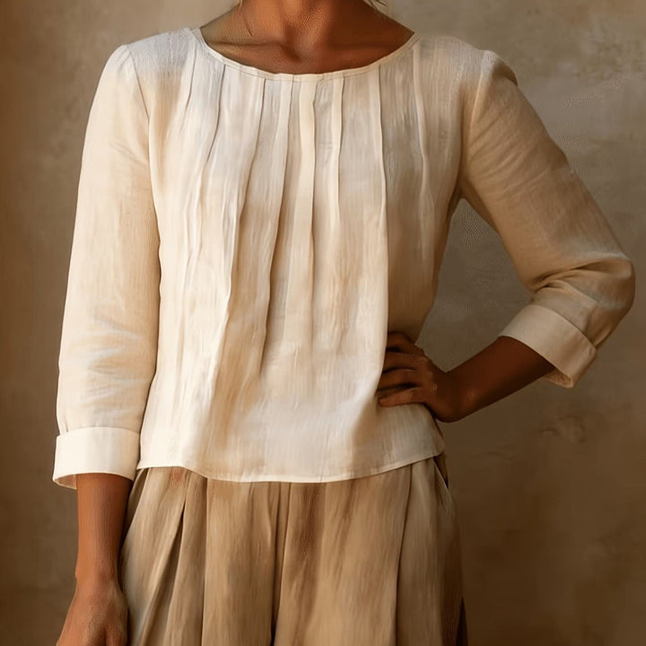 Kairaisse | Women's Relaxed Casual Blouse Linen Pleated Front — 1