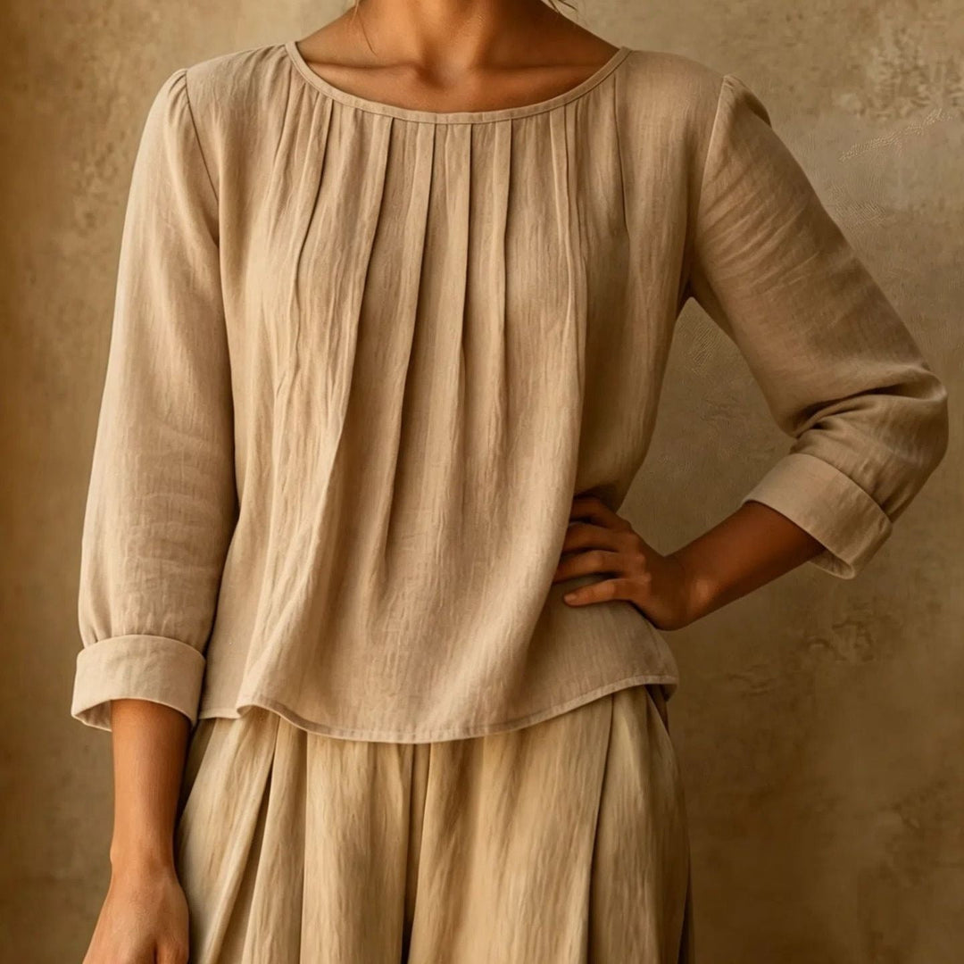 Kairaisse | Women's Relaxed Casual Blouse Linen Pleated Front — 2