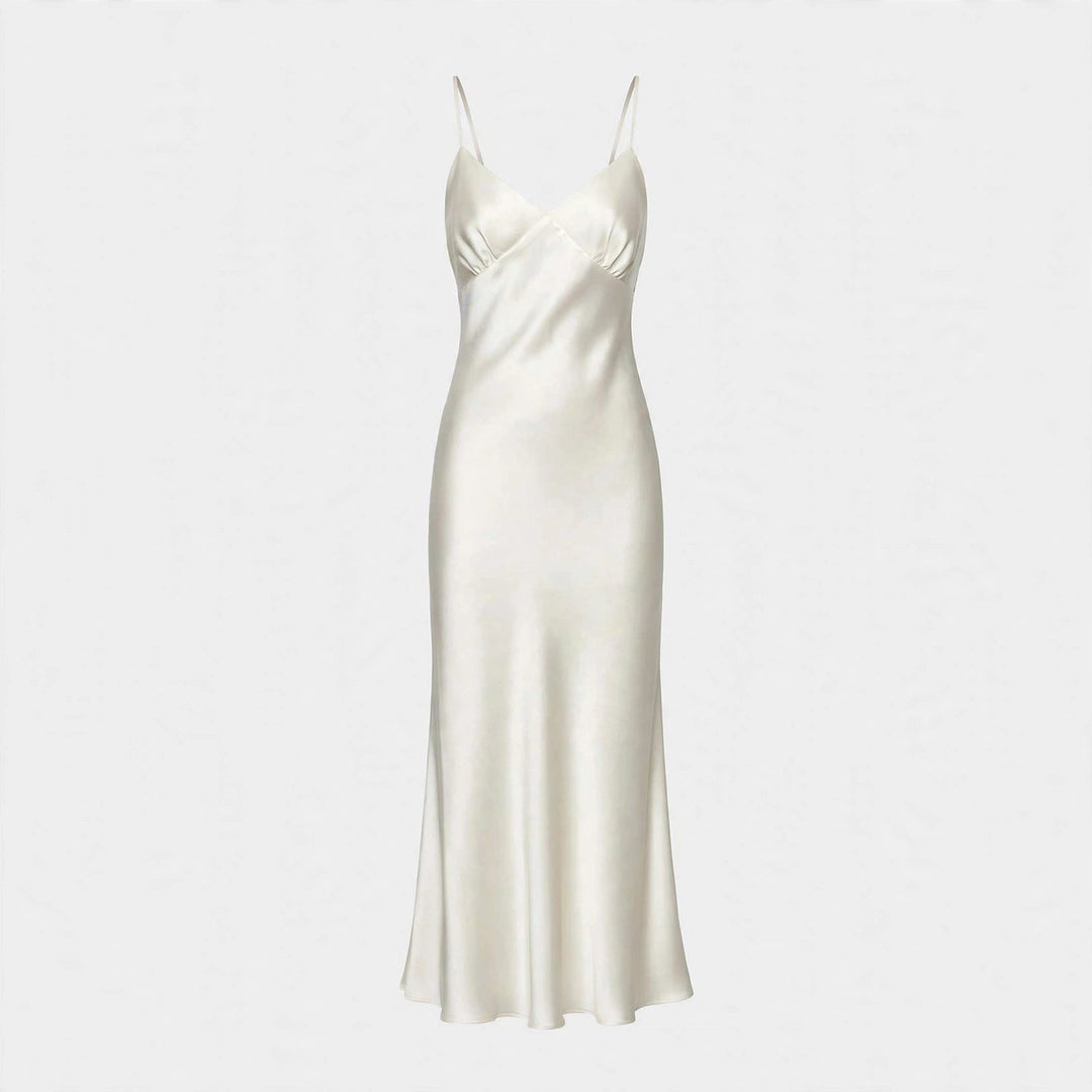 Kairalyn | Women's Elegant Ivory Satin Slip Midi Dress — 2