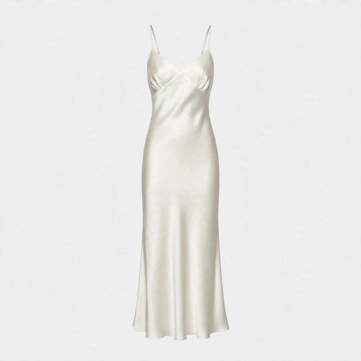 Kairalyn | Women's Elegant Ivory Satin Slip Midi Dress — 2