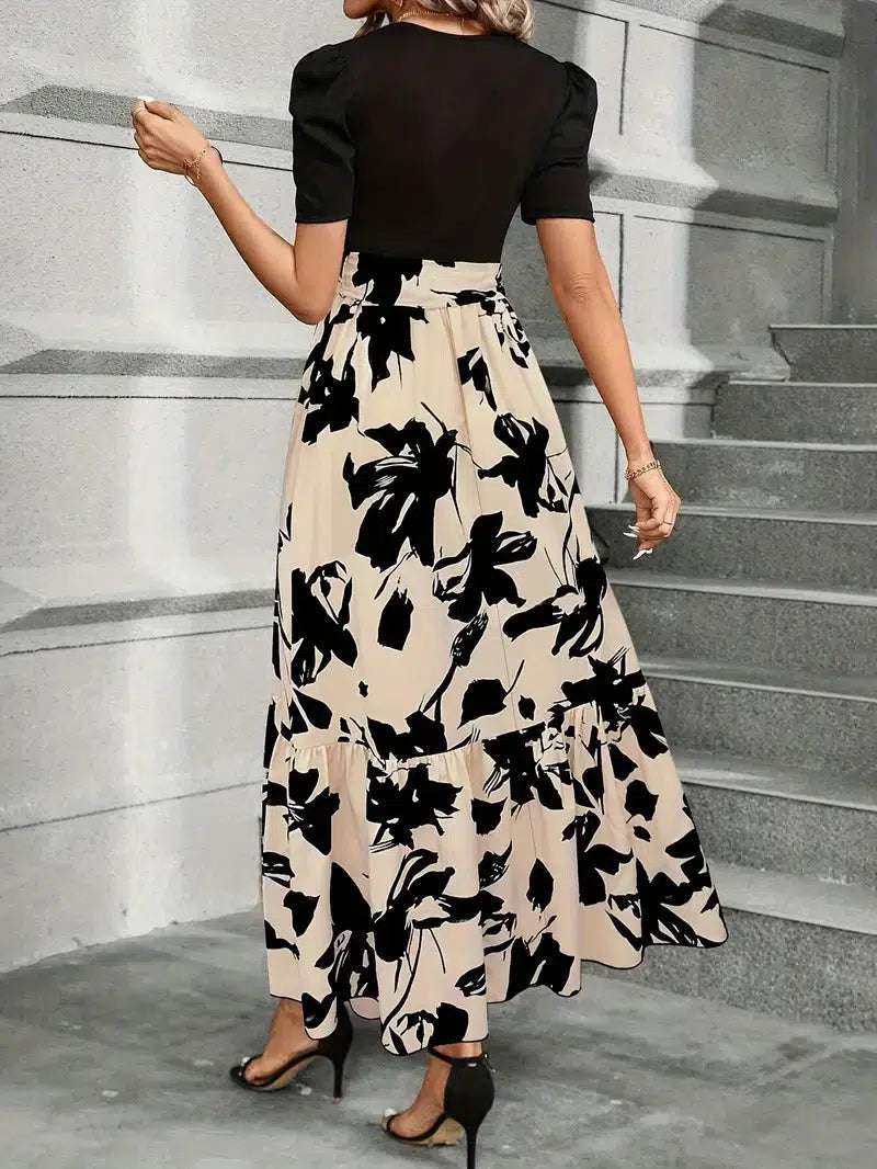 Kalidora | Women's Elegant Floral Print Maxi Dress with Puff Sleeves — 2